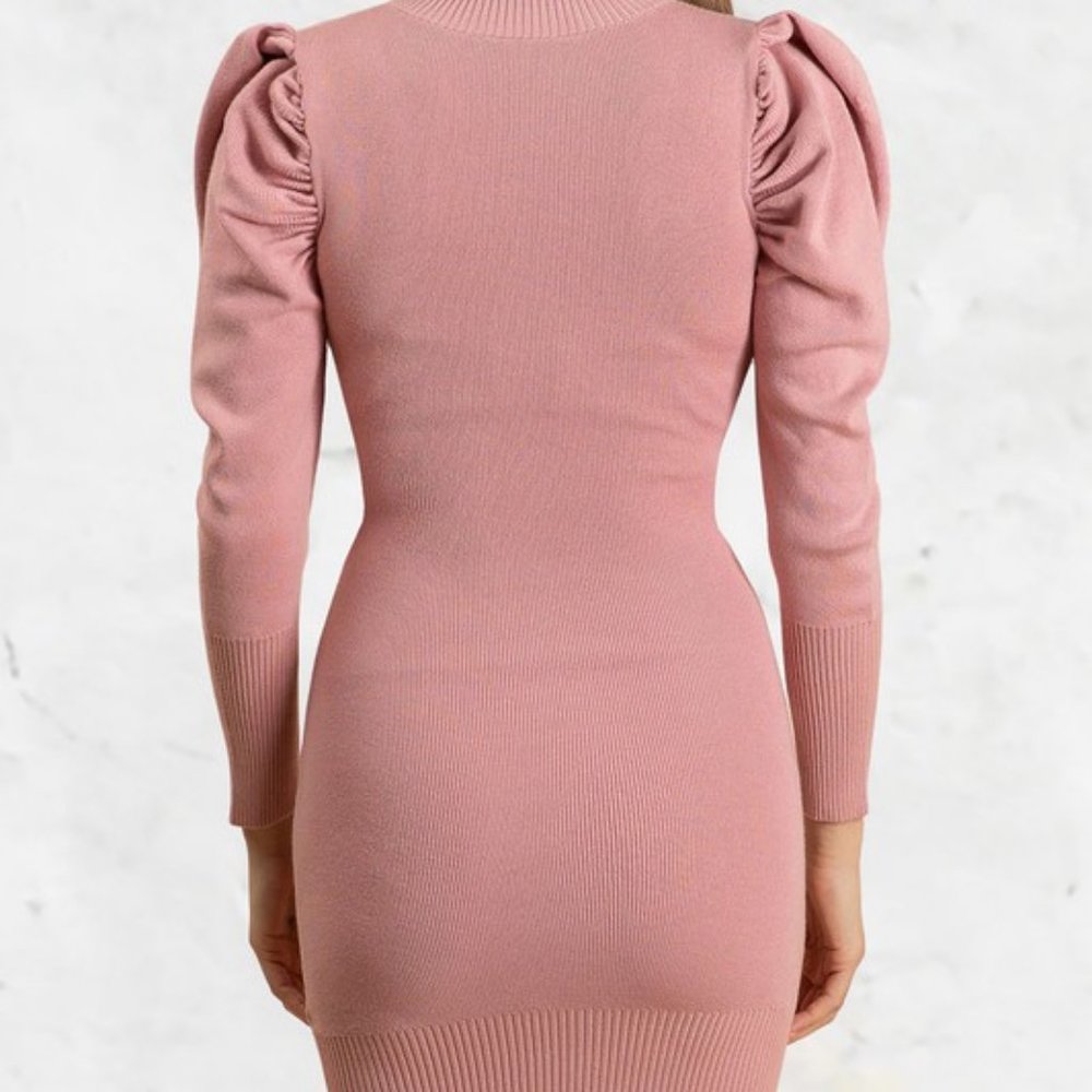 Pink Women's Balloon Sleeve Knit mini Dress - Picture 4 of 6
